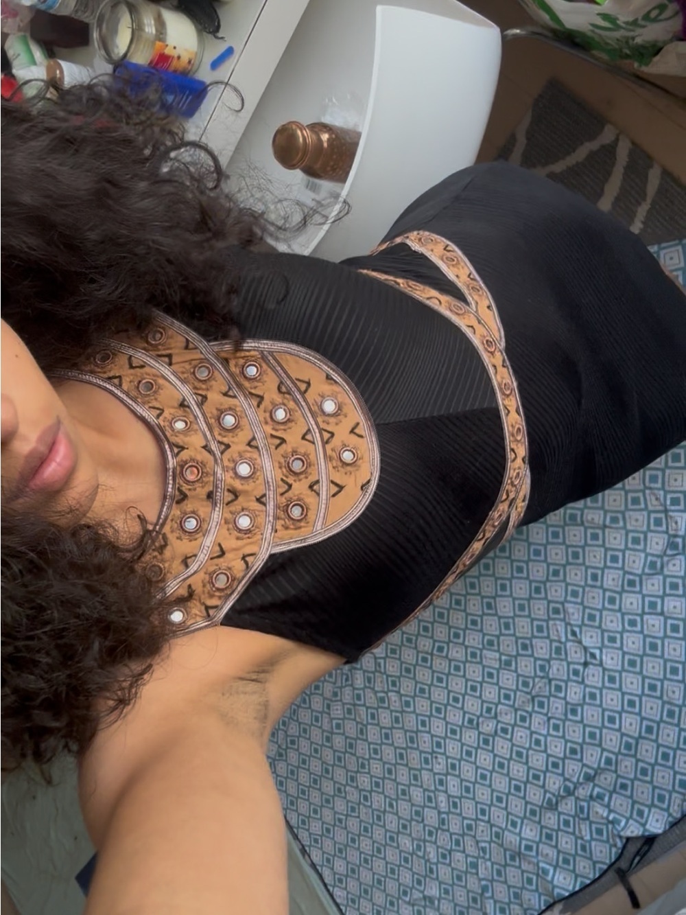 NWT: Free People XS Embellished Black & Brown Dress